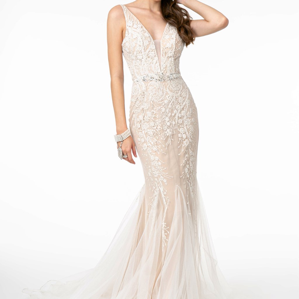 V-Neck Mermaid Long Dress - Gsgl2985